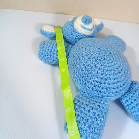 •Handmade Crocheted stuffed Bear sky blue and white 🐻 10in - Picture 9 of 10
